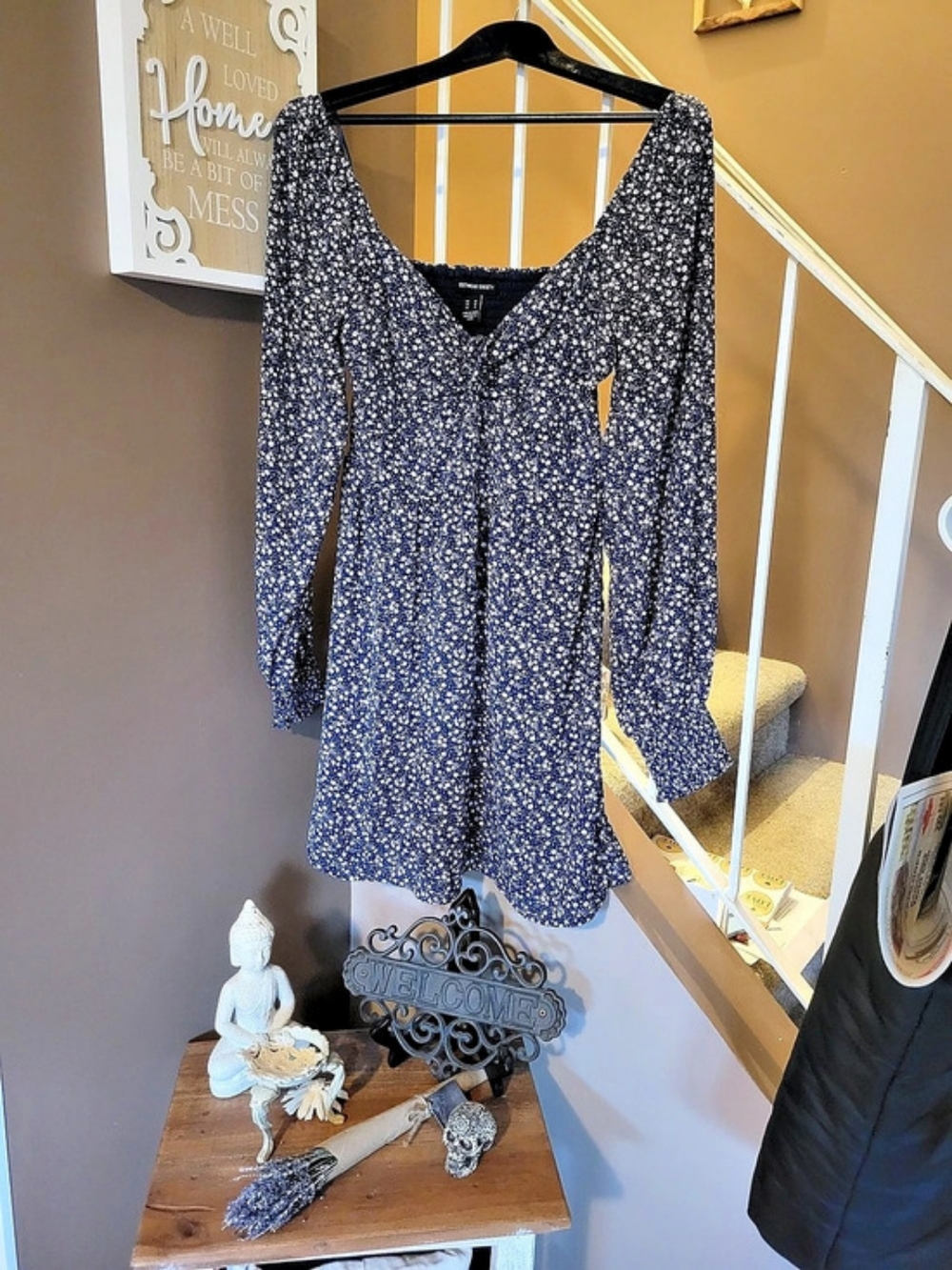 Romwe Floral Mini Dress in Blue & White